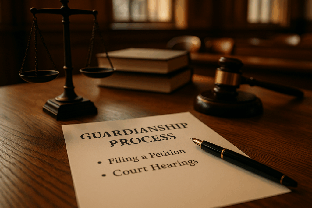 The steps involved in the guardianship process, including filing a petition and court hearings. Obtaining Guardianship of an Adult Child in Texas