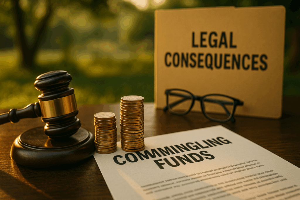 A graphic depicting the legal and financial consequences of commingling funds in guardianship cases.