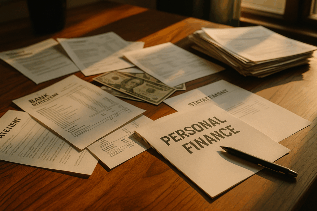 A visual representation of mixed bank statements and personal funds, highlighting the issue of commingling funds.