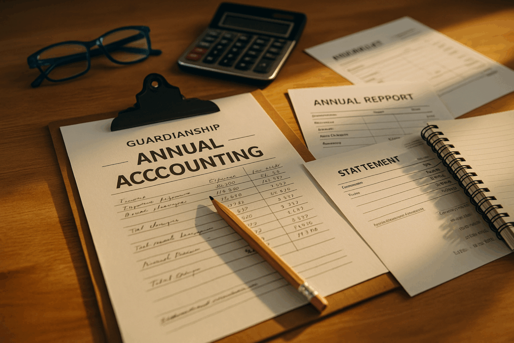 An illustration of the annual accounting process in guardianship, including detailed records and compliance.