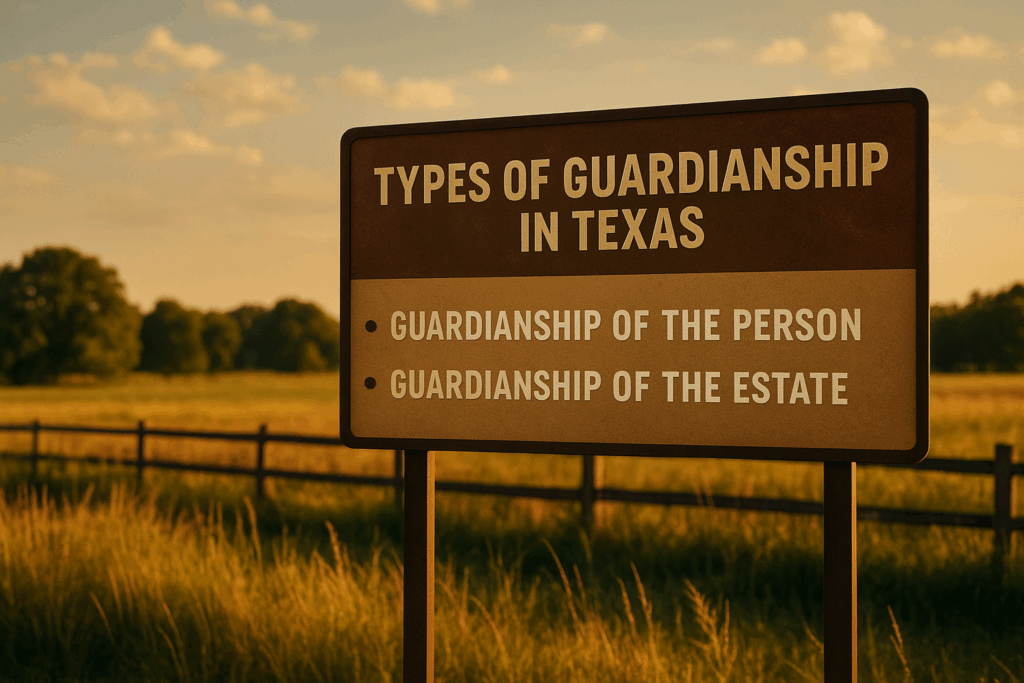 Types of guardianship in Texas, highlighting the distinction between guardianship of the person and the estate.
